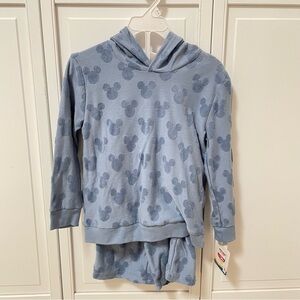NWT Disney Junior Mickey Hoodie Shorts Set Blue Icon Mouse Logo Vacation Spring